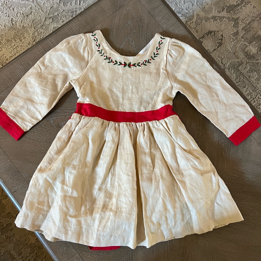 Charming Cream and Red Kids Dress with embroidery. Eliza Grace, Size 6